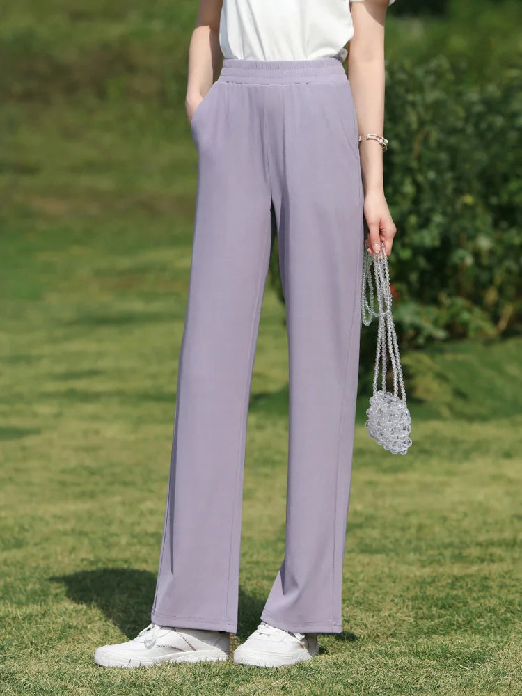 Wide Leg Pants Women 2026 Spring Summer New High Drape Pants Elastic High Waist Knitted Casual Trousers 2241045612